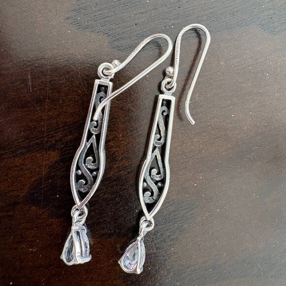 Silpada Sterling Silver Filigree Scroll Drop Dangle Earrings with CZ (W1080) - Picture 2 of 4